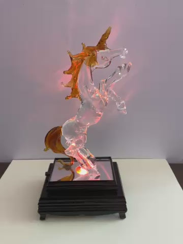 Led Glass Unicorn Statue